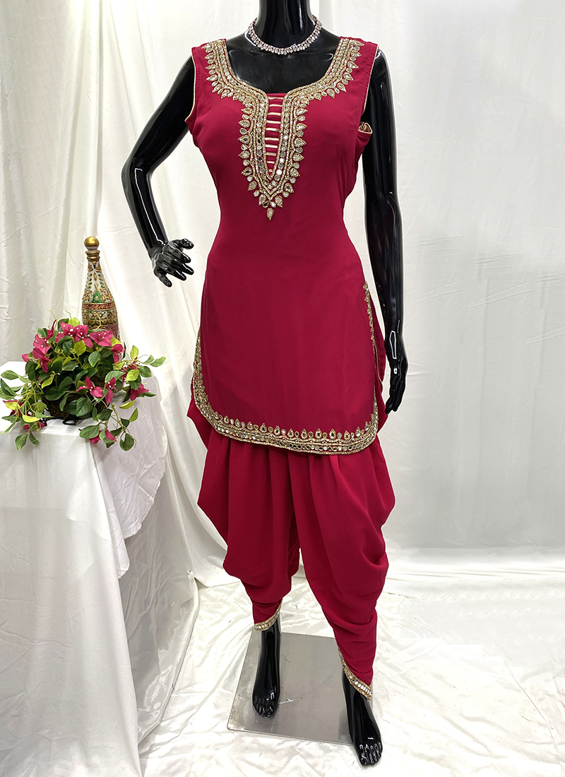 Georgette Pink Party Wear Hand Work Readymade Dhoti Suit